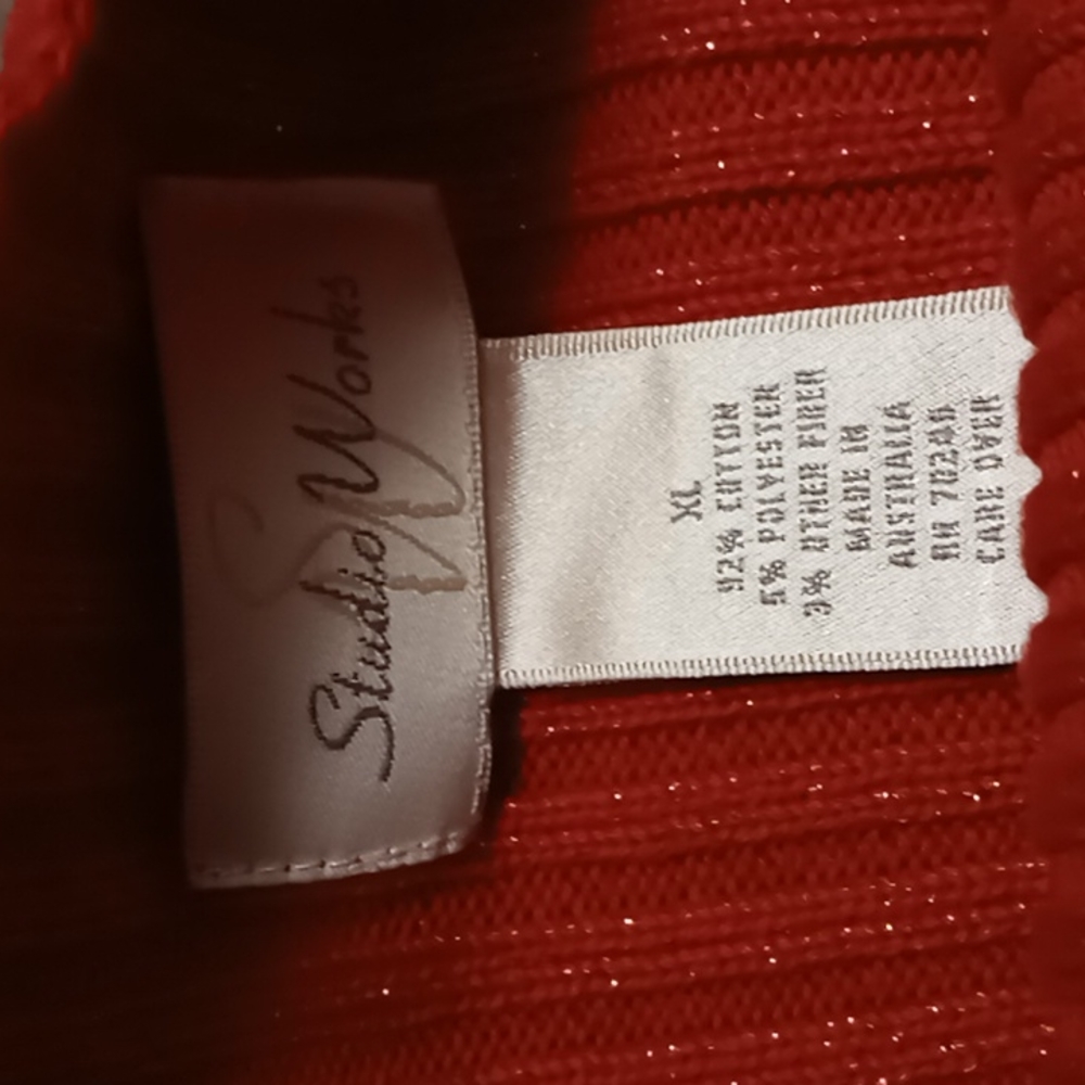 Studio Works Red Glitter Sweater w Cuffed Sleeves XL - Picture 4 of 4